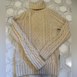 WoolOvers Turtleneck Aran Cable Knit Chunky Cozy Fisherman Sweater